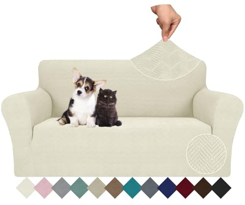 Ystyle Funda Sofa 2 Plazas Ajustable, Fundas para Sofa Elasticas, Funda De Sofa Anti Gatos Perros, Sofa Cover con Reposabrazos, Jacquard Fundas Cubre Sofa Ntideslizante Lavable, Beige