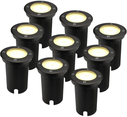 Ledvion - 9X LED Einbauleuchten Schwarz & Rund, 5W, 2700K, IP67, GU10, 1m Kabel, Außenbeleuchtung, Terrassenbeleuchtung