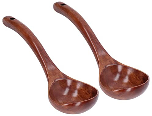 Louche à Soupe en Bois 2 Pièces, Cuillère à Bouillie en Bois à Long Manche pour la Cuisine, Cuillère à Soupe en Bois de Cuisine, Louche pour Servir, Ustensile (Largeur de la