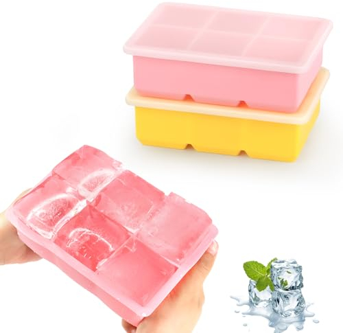 JOPHEK Eiswürfelform, 2 Stück 12 Fach Silikon Eiswürfelschale mit Deckel, Große Quadratische Eiswürfel 4.8cm für Cocktails Whisky Wein Obst Fruchtpürees Eiscreme Eistee