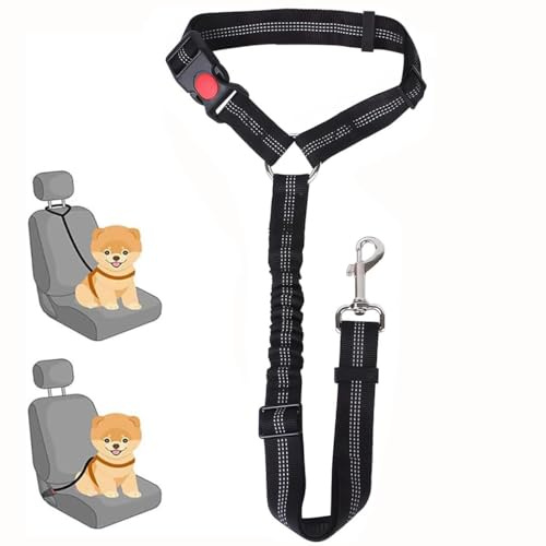 haoyuan Dog Seat Belts For Cars, Adjustable Dog Car Harness, Elastic Bungee, Medium Size, Black + Grey