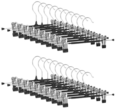 Paquete de 20, Perchas Pantalones Ahorra Espacio, Perchas para Pantalones 30cm, Perchas para Faldas, Perchas Antideslizantes, con Clips Ajustables, para Ropa, Faldas, Calcetines