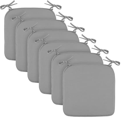 Sitzkissen (6er Pack/Grau) Stuhlkissen mit Haltebändern 38cm x 38cm - Öko-Tex Zertifiziert - Sitzauflage Uni, Canvas Stuhlauflage