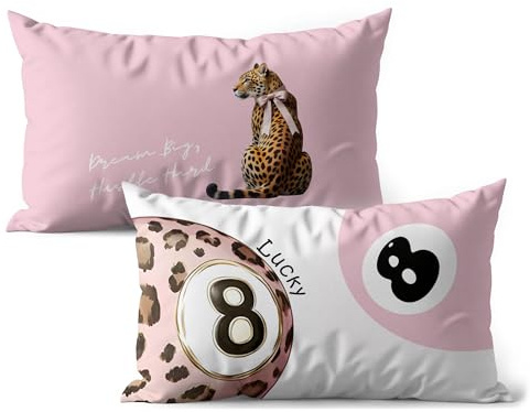 GTYNU Ausgefallene trendige schicke rosa Y2K Lucky 8 Ball Kissenbezüge 18 x 18, Set mit 2, ausgefallene trendige rosa Deko-Kissenbezüge für Teenager-Mädchen Zimmer, Wohnheime, Wohnungen