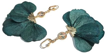 Boucles d'oreilles fleur hortensia oiseau pendentif résine laiton or 24K vert emeraude doré