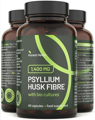 Psyllium Husks Capsules with Probiotics - High Fibre Supplement 1400mg - Soluble Fiber Tablets High Strength - 60 Capsules - Pure Psyllium Husk & 6B Acidophilus Probiotic Complex for Digestive Support