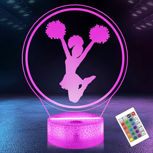 OkiyiD Cheerleader Geschenke für Mädchen, 3D Lampe Cheerleader Nachtlicht mit 16 Farben Fernbedienung, Cheerleading Sportfan Zimmerdekoration für Mädchen Weihnachtsgeschenke