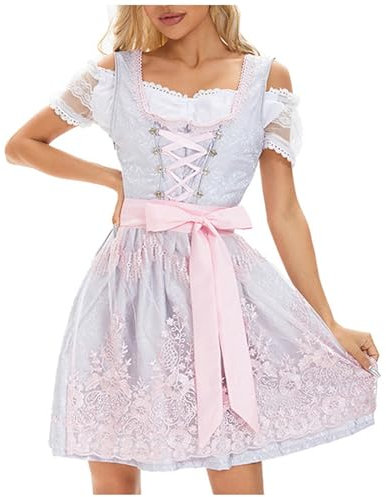 Dirndl Damen Elegant Schick, Trachtenrock Modisches, Billig Lässiges Oktoberfest Trägerkleid Mit Hoher Taille Und Kurzen Ärmeln Und V-Ausschnitt, Oktoberfest Damen Outfit, Trachtenkleid Hochwertige