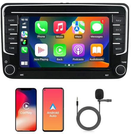 Radio de Coche para Volkswagen Seat Golf Passat Jetta Beetle Tiguan Touran EOS 7 Pulgadas Pantalla táctil Bluetooth Radio con Apple CarPlay Android Auto GPS Navegación WiFi FM