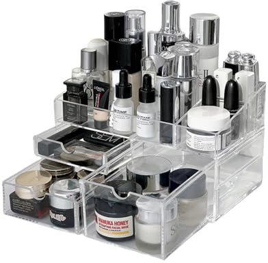 SLHEQING Rangement Maquillage, Organisateur Maquillage avec 3Tiroirs, Rangement Skincare en Plastique, Organisateur Salle de Bain pour Rouges à Lèvres, Fards, Crèmes, Pinceaux, Parfums