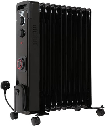ECOSO 2500W Black UK Plug Oil Filled Electric Radiator 620 x 240mm