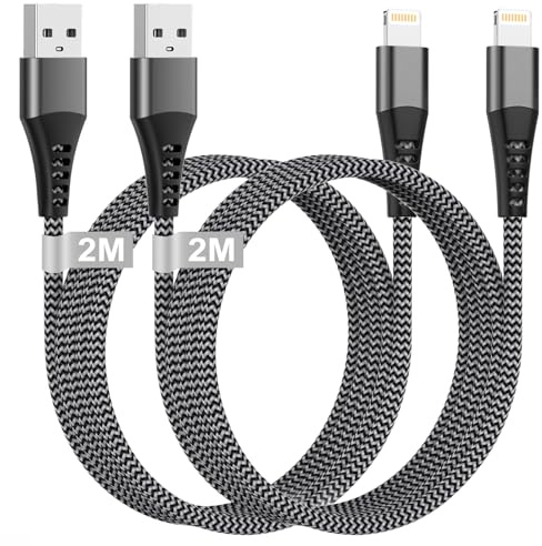 Câble iPhone [2M/Lot de 2], Cable Chargeur iPhone Certifié MFi,Nylon Câble Lightning pour Apple iPhone 14 13 12 11 Pro Max XS XR 8 7 6 iPad