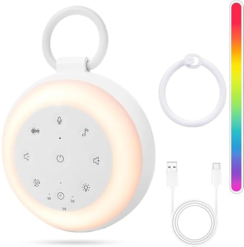 AYBUY White Noise Sound Machine Baby, macchina portatile per il rumore bianco, 24 suoni lenitivi con cancellazione del rumore, per aiutare il sonno, ricaricabile tramite USB, con luce notturna a 7
