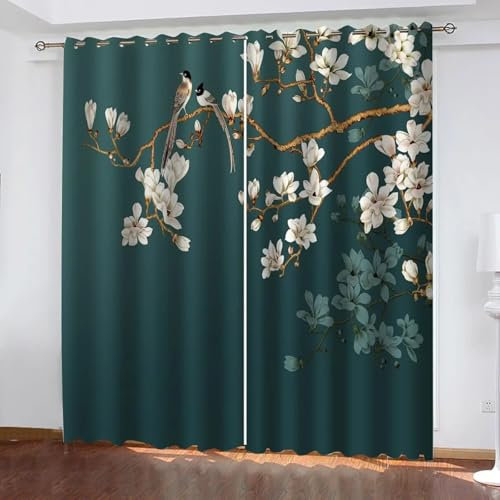 IKDZCM Verdunkelungsvorhang für Zimmer, Blumen- und Vogelkunstmuster, günstige, Moderne Vorhänge für Fenster, Schlafzimmer, Wohnzimmer, Dekoration, 2 Stück BxH/2x117x167cm verdunkelungsvorhang