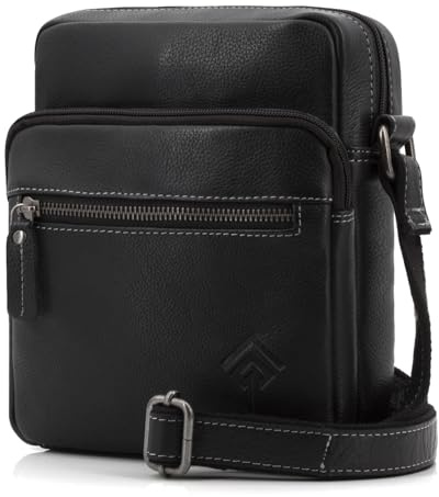 JOREY Leder Herren Umhängetasche Männer Schultertasche aus Echtleder für Business Arbeit Reise Leder Männerhandtasche (Schwarz)