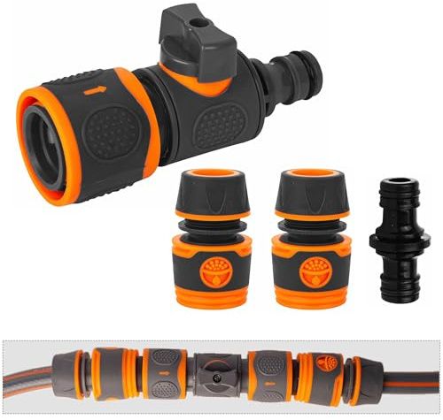 Garden Hose Connector with Shut Off Valve, Double Male Hose to Hose Connector with Valve, Hose Pipe Stop Regulator Water Hosepipe Extension Repair Joiner Sprinkler Connectors