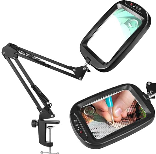 NZQXJXZ Magnifying Glass Lamp with 5 Color Modes-Metal Clip Magnifying Glass with Light USB Powered for Circuit Boards, Repairing, Crafts, Reading, Sewing, Artwork