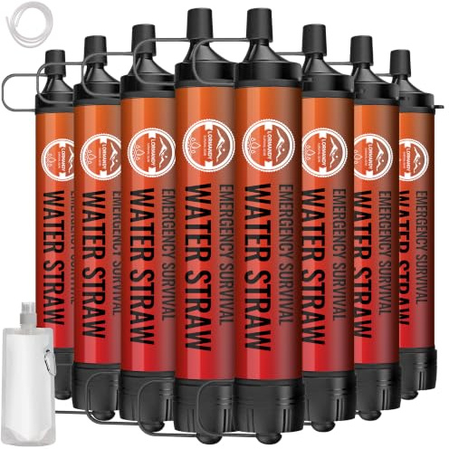Lormandy Straw Water Filter 8 Pack - Outdoor Camping & Hiking Survival Gear | Family Use Ultra-Light Personal Filter Straws Ideal for Hiking, Backpacking, Travel, Bug-Out Bags, and Emergency Preparedness