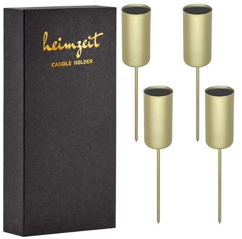 heimzeit Portacandele in Metallo con Punta per Candele a Stelo e Candele da Tavolo [4 Pezzi, Oro, Rotondo] Design Elegante, Portacandele per Corona dell'Avvento per una decorazione d'interni elegante