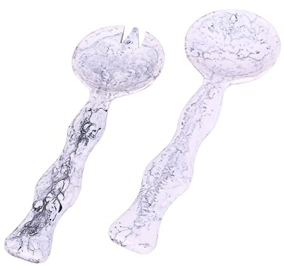 Divit Shilp Salad Servers, Resin Salad Tongs, Long Handle Salad Server Set for Mixing, Tossing and Cooking (Salad Spoon and Fort Set) (Black & White)