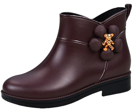 Botas de goma para mujer, color negro, impermeables, botas de lluvia Chelsea de caña ancha, ligeras, antideslizantes, zapatos de jardín, botas descalzas, botas de lluvia, anchas, cortas, marrón, 35 EU