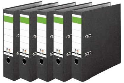 IC-Office 5er Pack Ordner A4 8cm breit schwarz Aktenordner Ringordner Briefordner Büroordner Schlitzordner Blauer Engel grüner Balken für Schule Studium Büro HomeOffice bis 3000 Blatt
