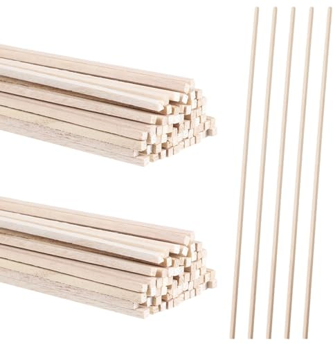 cobee 50 Pcs Balsa Wood Sticks, 12 Inch Wooden Dowels Balsa Woods Sheet, Craft Sticks Woods Squares Wood Strips for Crafts DIY Projects Models Making Supplies