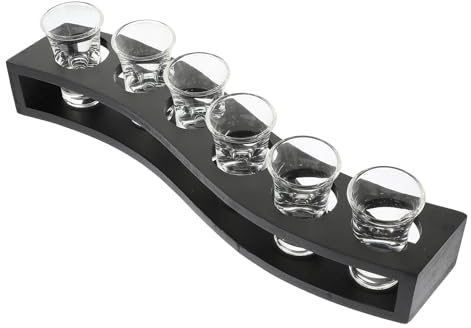 Toyvian Portabicchieri da Liquore con Bicchierini Spessi e Supporto in Stile Legno Nero S per Bar e Cucina Organizer Essenziale per Bicchieri Whisky e Liquori Design Moderno per Uso