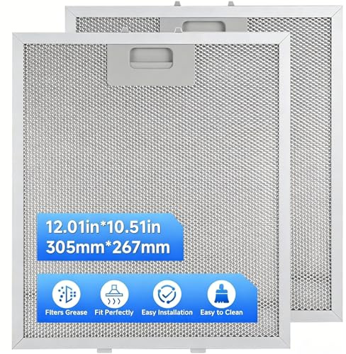 Xingsiyue 2 Pack Universal Cooker Hood Filter Replacement 305x267mm, 5-Layer Aluminium Mesh, Easy to Install and Washable Kitchen Extractor Fan Vent Metal Grease Filter, 9mm Thick