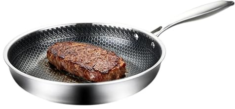 Genérico Sartén Gruesa - Utensilio de cocina en acero inoxidable apto para inducción | Sartén Antiadherente - Para preparar steak, pescado, carne, verduras y
