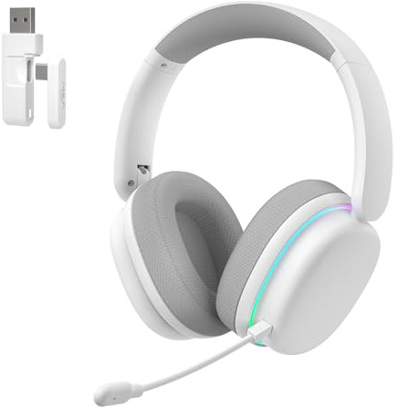 AULA G7 Pro Kabelloses Gaming Headset mit Mikrofon,2.4GHz/BT5.0/USB,40mm Treiber,7.1 Surround Sound,Geräuschunterdrückung,80+Std.Akku,Over-Ear Gaming-Kopfhörer für PC/Spielkonsolen (Weiß)