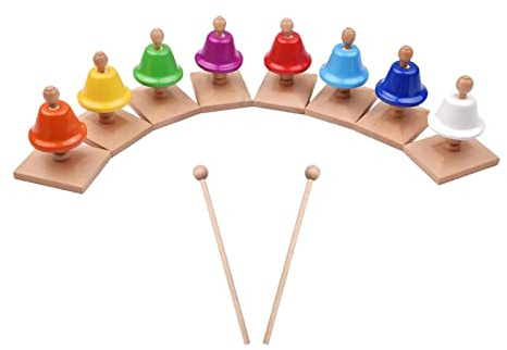 DuskHaven 8 Teiliges Handglocken Set, Tischglocken, Musikalische Früherziehung, Holzglocken, Geeignet für Kinder Im Vorschulalter, Musikunterricht, Multicolor