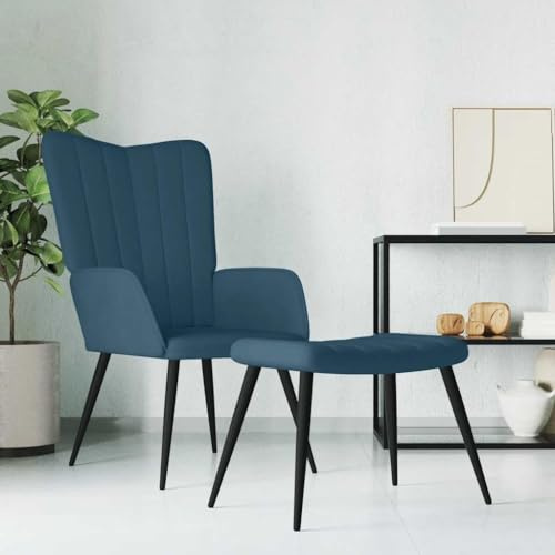 HBFDSFG Relaxsessel Samt Blau mit Hocker, Armlehnstuhl mit gerader Ziernaht an der Rückenlehne, Schaumstoffpolsterung und weichem Samtbezug für optimalen Sitzkomfort, stabiles Stahlgestell