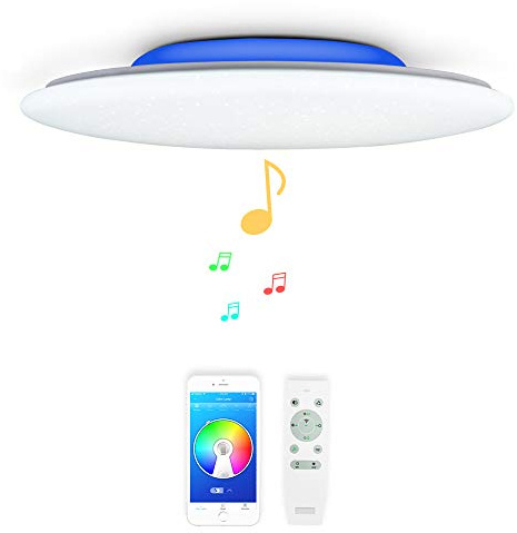 36w Φ40cm Sternenhimmel Musik Led Deckenleuchte mit Bluetooth Lautsprecher, Deckenlampe Farbwechsel mit Fernbedienung und APP-Steuerung,Dimmbar für Wohnzimmer Schlafzimmer Kinderzimmer Küche
