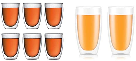 Bodum - 4559-10-12 - Pavina - Coffret de 6 Verres Double Paroi - 35 cl, Transparent & 4560-10 - Pavina - Set de 2 Verres Double Paroi - 45 cl