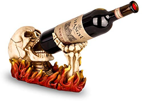 MYBA Weinregal Weinflaschenhalter Flame Skull Sculpture Weinflaschenhalter Dekorative Ployresin Cranium Geschenk Ornament Zubehör Weinregale Flaschenregal (Color : A)