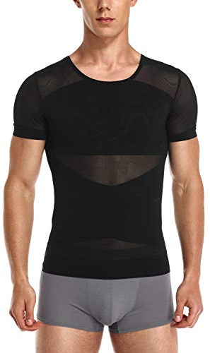Vevarble Slimming T Shirts Men Tummy Control Body Shaper Gynecomastia Compression Tops Posture Corrector Shapewear(Black,M)