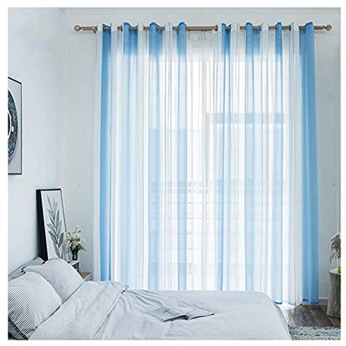 YOUCAI Contemporary Decorative Voile Sheer Curtains Eyelet Top For Bedroom Living Room Patio Door,Blue,150x250cm