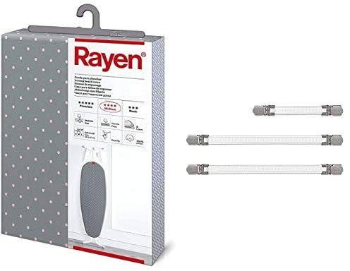 Rayen - Funda para Tabla De Planchar Universal con Sistema Easyclip, 3 Capas + 6361.01 - Tensores para Fundas De Planchar, Color Blanco