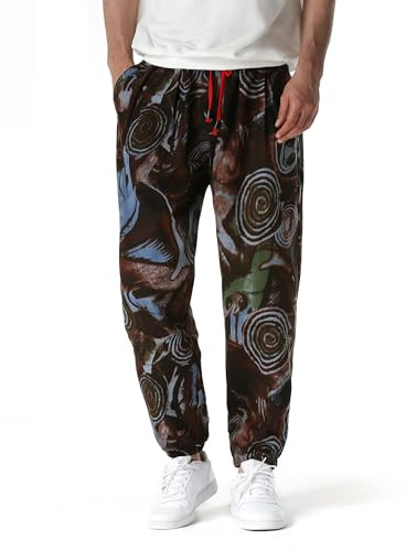 Herr bomull 3D-tryckt träningsoverall underdel elastisk midja hippie bloomers lastbyxor loungebyxor strand promenader löpning jogging träningsbyxor, 1, 3XL
