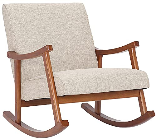 CLP Schaukelstuhl Morelia I Wippsessel Mit Stoff-Bezug I Holz In Walnuss-Optik Farbe Creme