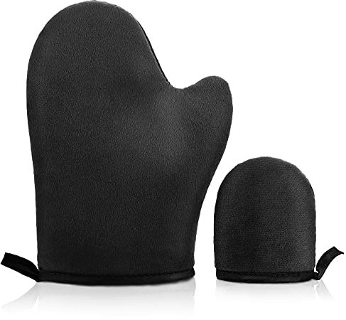 Molain 2 Pack Self Tanning Mitt Face Body Double-Sided Applicator Glove With Thumb Ultra Soft Tanner Gloves Reusable Washable Tan Mitt For Lotion Mousse Summer Artifact (Black)
