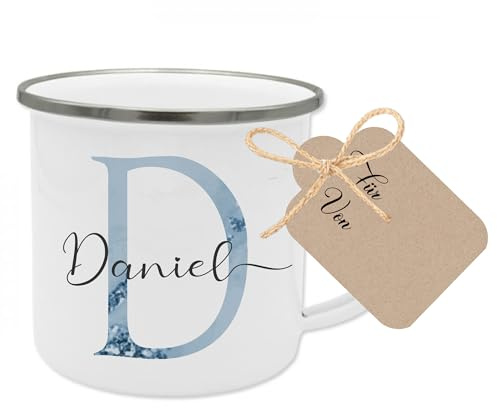 Manufaktur Liebevoll | Personalisierte Kaffee-Tasse mit Namen und Buchstabe Namenstasse Geschenke Buchstabentasse (Blau)