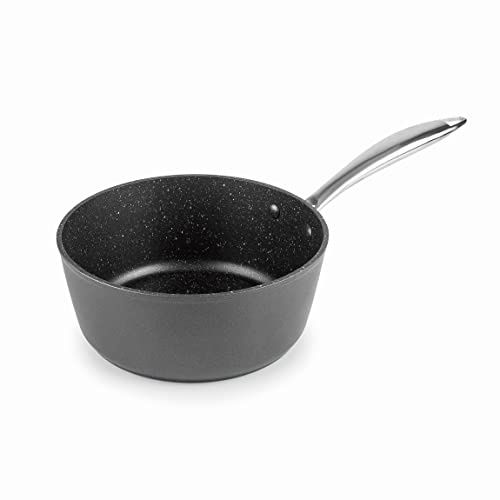 Lacor - 27056 - Cazo Recto Easy de Aluminio forjado, Recubrimiento antiadherente TRIcapa, Fondo Full Induction, Mango de Acero Inoxidable, Ø 16 x 7,5cm, Negro