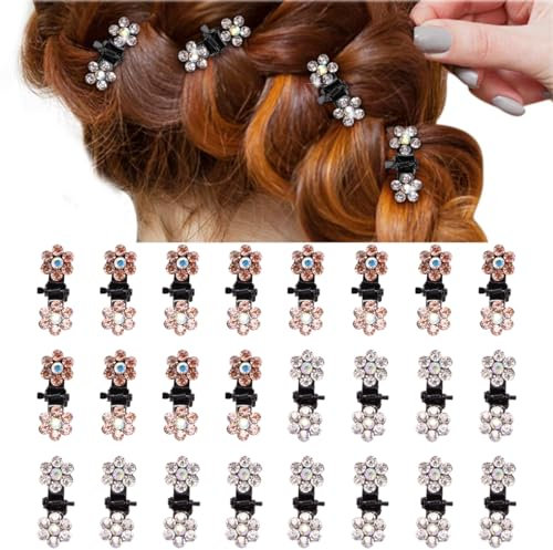 PLABBDPL 24 Stück Strass Haarklammern,Mini Haar Krallen Clips,Haargreifer Kristall Haarnadel Haarschmuck Spangen Haarstyling für Frauen Mädchen（Weiß und Champagner）