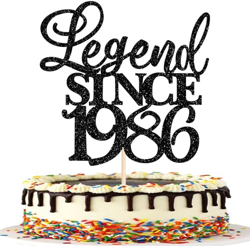 Xsstarmi 1 Pack Legend Since 1986 Cake Topper Glitter Happy 40th Birthday Cake Topper Cheers to 40 Years Birthday Cake Decoration for 40th Birthday Wedding Anniversary Party Decorations Black
