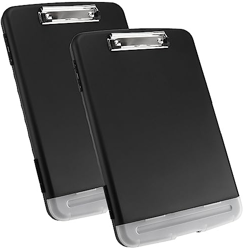 HAKZEON 2 Pack Klemmbrett Aufbewahrungsbox, A4 Kunststoff Klemmbretter mit Fach, 2 in 1 wasserdichte Klemmbrettmappe für Büros und Schule, Schwarz