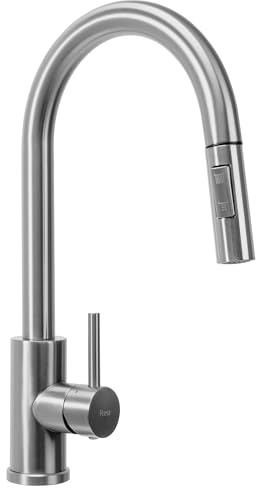 Rea Küchenarmatur ausziehbar FRESH BRUSH STEEL Wasserhahn Küche aus Messing 360° Drehung Armatur Küchenspüle Mischbatterie Spültischarmatur (Gebürstetes Stahl)