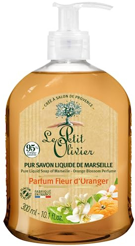 LE PETIT OLIVIER - Lot de 12 - Pur Savon Liquide de Marseille - Parfum Fleur d'Oranger de la Région de Grasse - Nettoie la Peau en Douceur - 95% d'Origine Naturelle - Fabriqué en France - 300ml