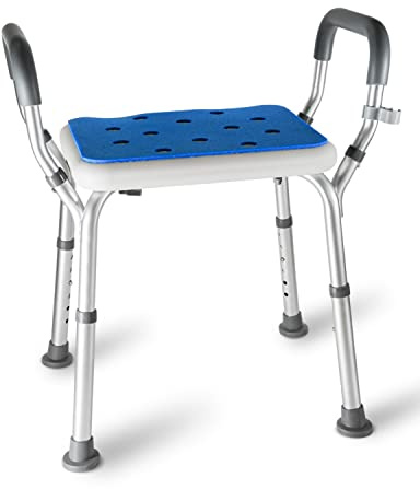 Taburete de ducha, silla de ducha con pasamanos desmontables, taburete de baño ajustable en 6 alturas con acolchado, asiento de baño antideslizante para ancianos, adultos, discapacitados, embarazadas